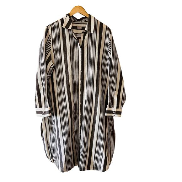 Chico’s Linen Cotton Striped Long Sleeve Maxi Shirt 16P black white cream grey - Picture 7 of 7